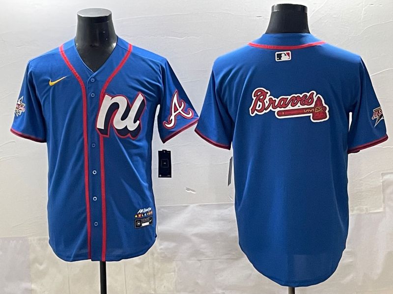 Men 2025 Atlanta Braves Blank Blue All star Blank Blue Nike MLB Jersey style 4